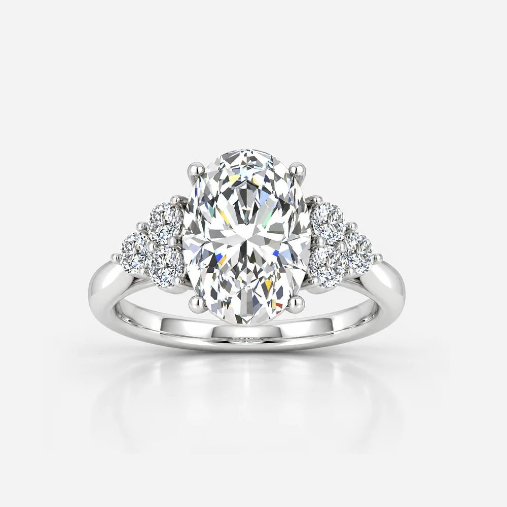 IGI Certified Aurora Oval Diamond Engagement Ring with Marquise Cluster Side Stones in Platinum & Gold