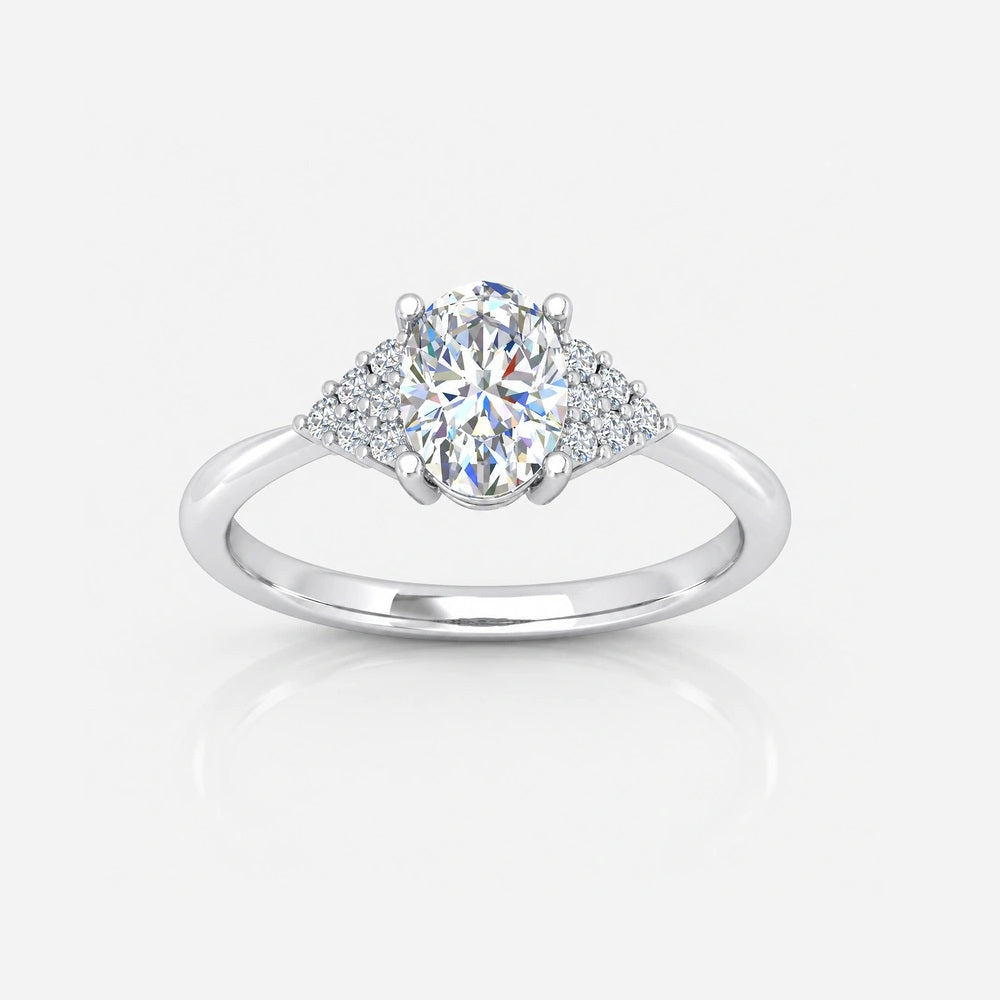 IGI Certified Oval-Cut Diamond Engagement Ring with Triangular Cluster Side Stones in Platinum & Gold