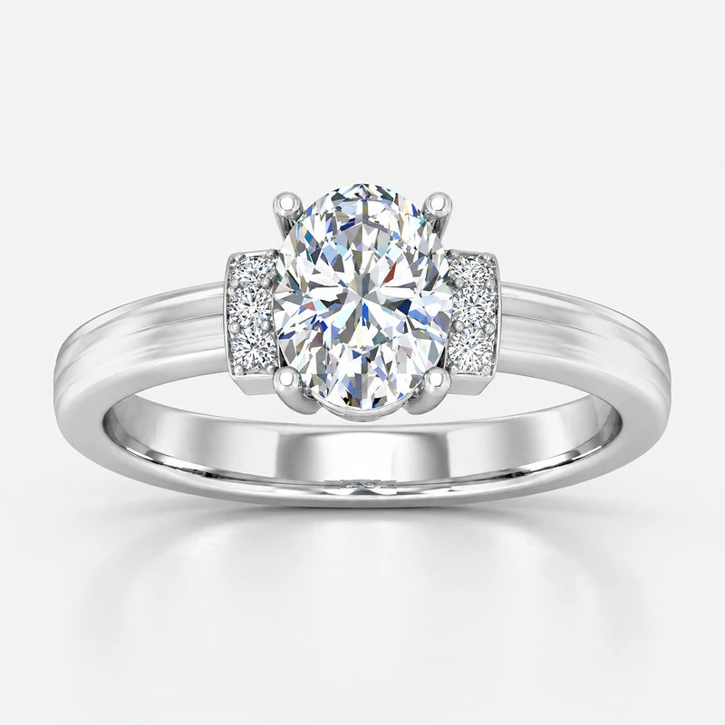 Oval-cut lab-grown diamond engagement ring with accent side stones