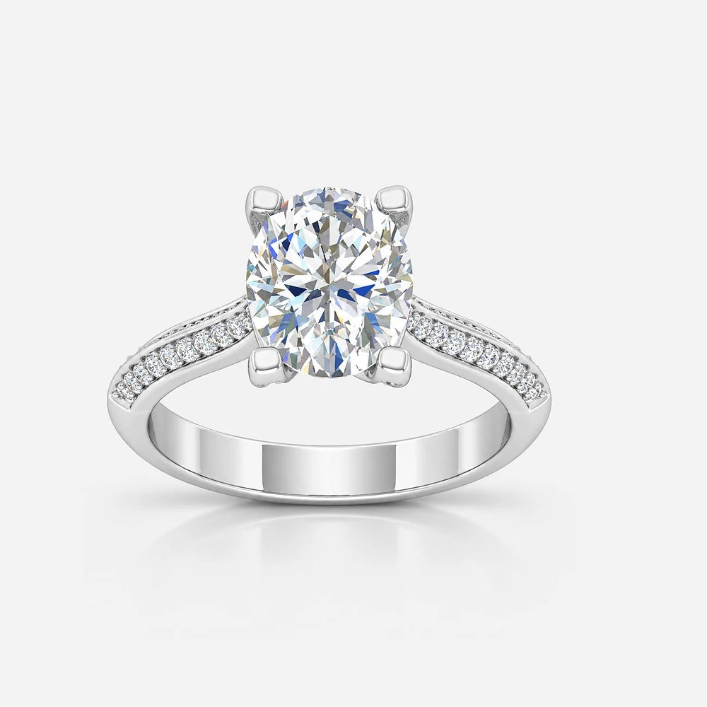 IGI Certified Oval-Cut Diamond Solitaire Engagement Ring with Pavé Band in Gold & Platinum