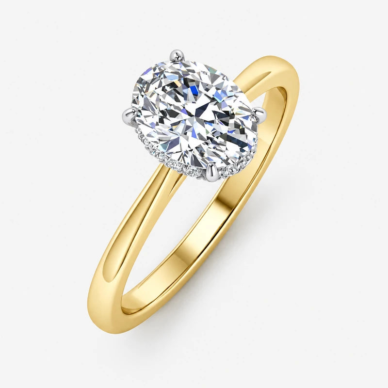 IGI Certified Oval-Cut Diamond Hidden Halo Engagement Ring in Platinum & Gold