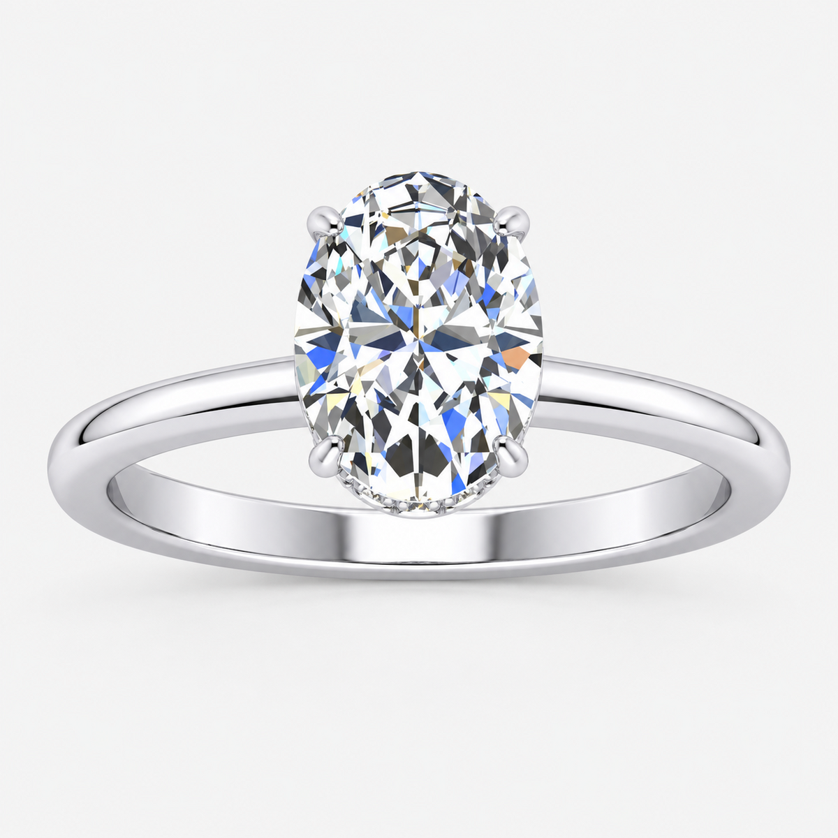 IGI Certified Oval-Cut Diamond Hidden Halo Engagement Ring in Platinum & Gold