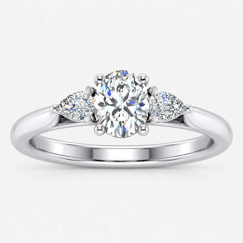 IGI Certified Oval & Pear-Cut Diamond Three-Stone Engagement Ring in Platinum & Gold