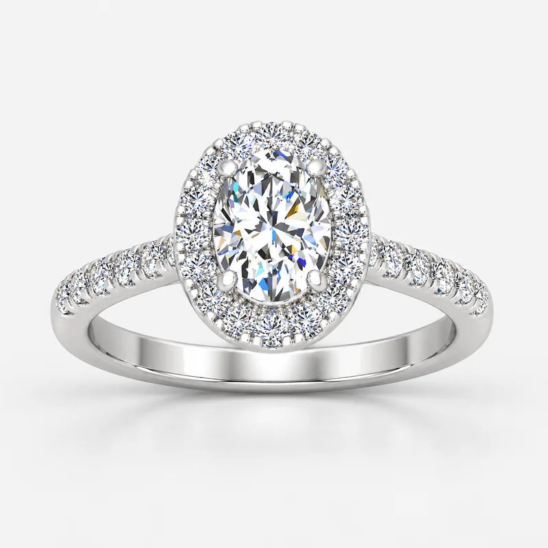 IGI Certified Oval Diamond Pavé Halo Engagement Ring in Platinum & Gold