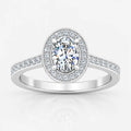 IGI Certified Oval Diamond Halo Engagement Ring with Pavé Shank in Platinum & Gold