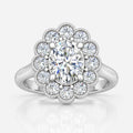 IGI Certified Vintage Oval Diamond Floral Scalloped Halo Engagement Ring in Platinum & Gold