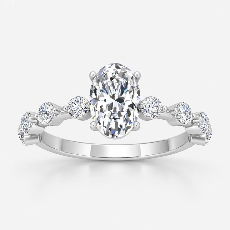 Oval-Cut Diamond Engagement Ring with Floating Shared-Prong Bubble Band in Platinum & Gold