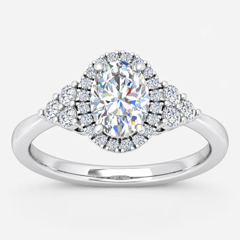 IGI Certified Nadia Oval Diamond Halo Engagement Ring in Platinum & Gold