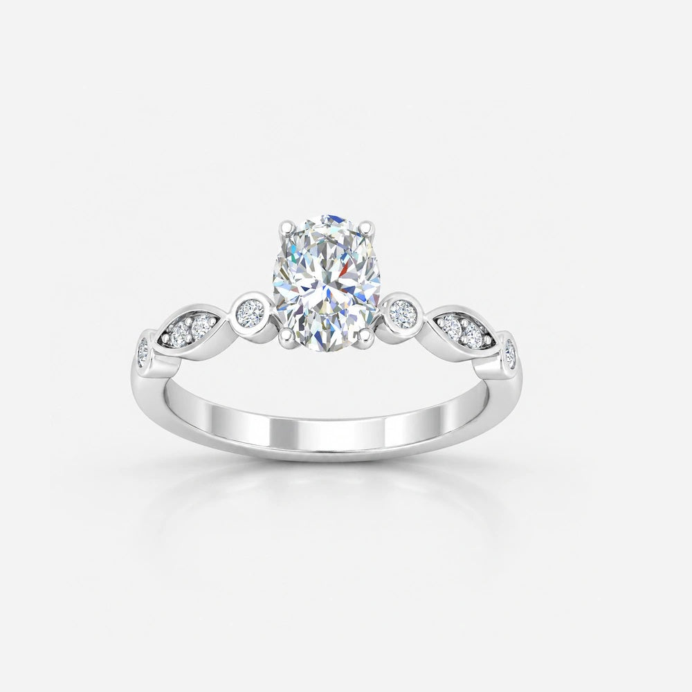 IGI Certified Petal & Vine Oval Milgrain Engagement Ring in Platinum & Gold - 1.00Ct-5.00Ct