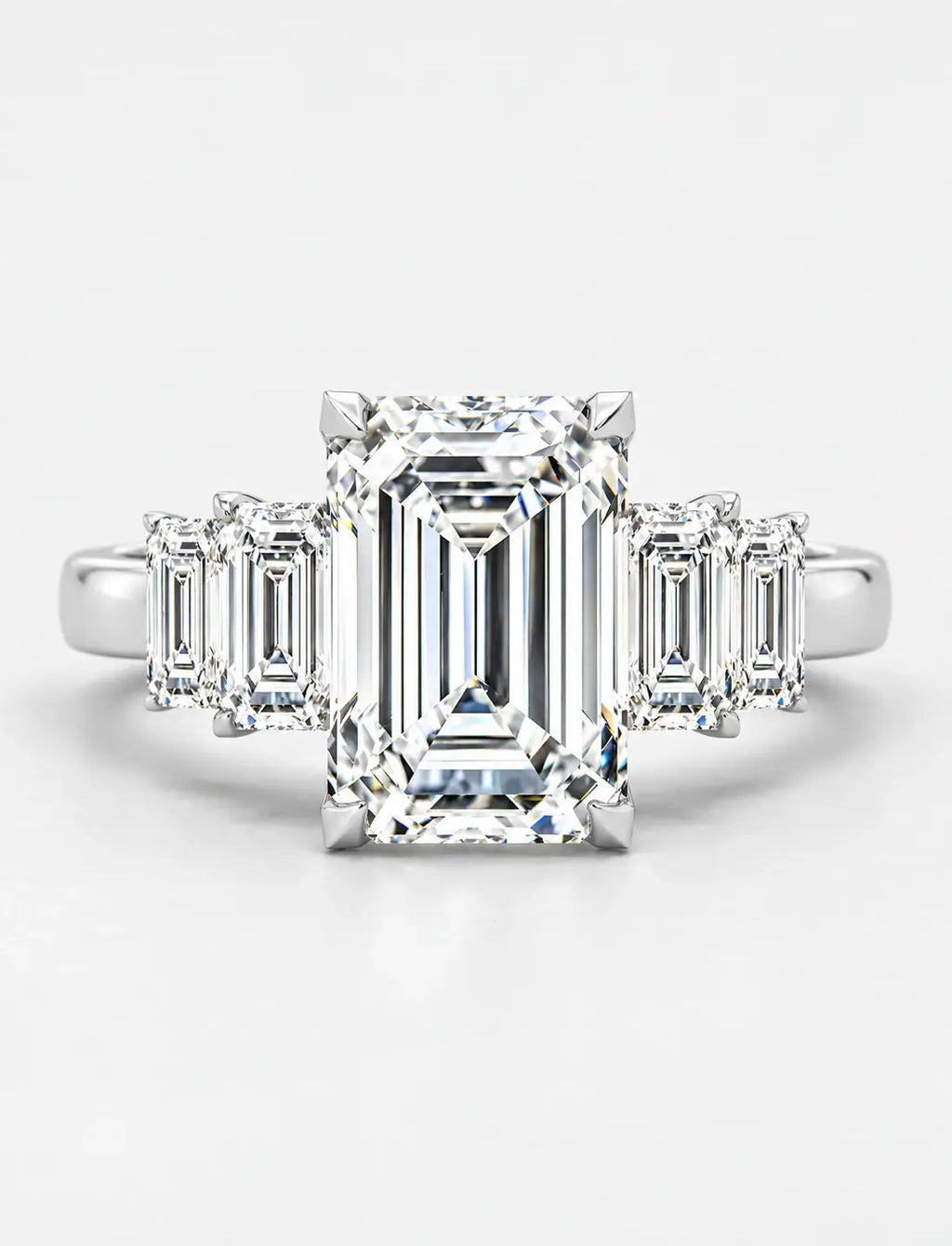 IGI Certified Lab Grown Emerald Cut Five-Stone Graduated Diamond Engagement Ring in Gold & Platinum