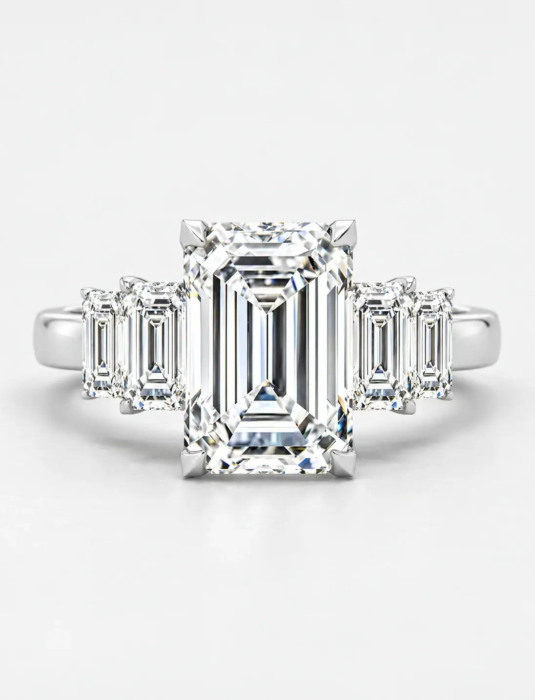 IGI Certified Lab Grown Emerald Cut Five-Stone Graduated Diamond Engagement Ring in Gold & Platinum