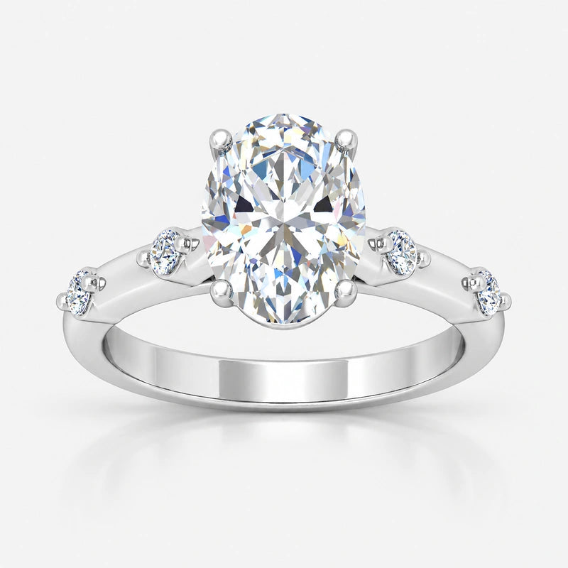 IGI Certified Oval-Cut Diamond Engagement Ring with Spaced Shared-Prong Side Accents in Platinum & Gold