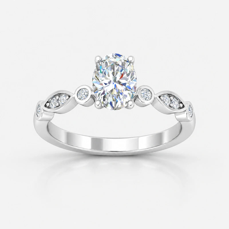 IGI Certified Petal & Vine Oval Milgrain Engagement Ring in Platinum & Gold - 1.00Ct-5.00Ct