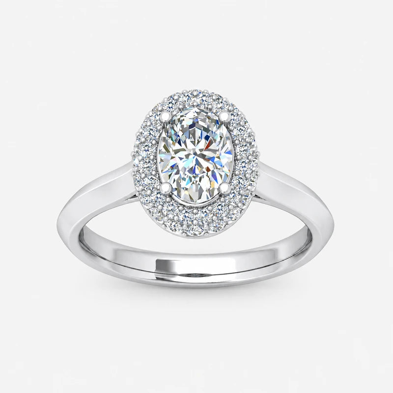 IGI Certified Oval-Cut Diamond Halo Engagement Ring with Plain Shank in Platinum & Gold
