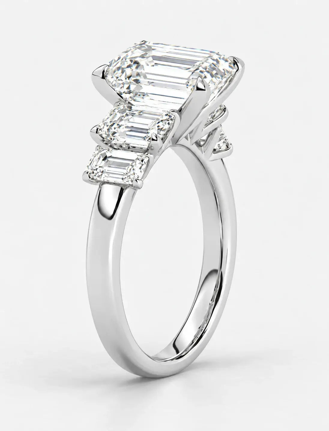 IGI Certified Lab Grown Emerald Cut Five-Stone Graduated Diamond Engagement Ring in Gold & Platinum