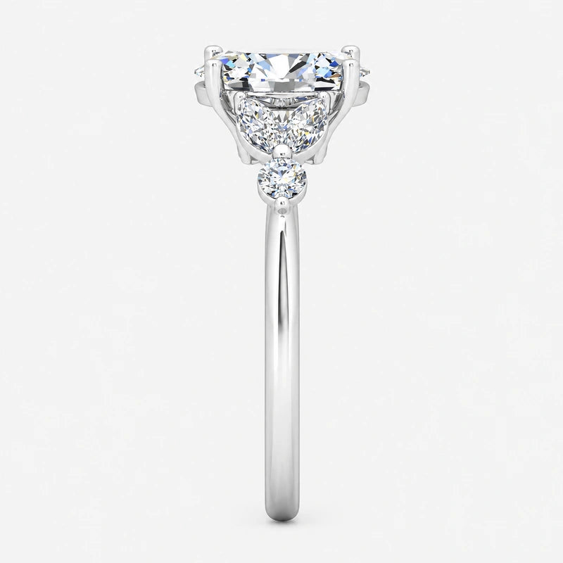 IGI Certified Oval Cut Engagement Ring with Marquise and Round Side Stone Accents in Platinum & Gold