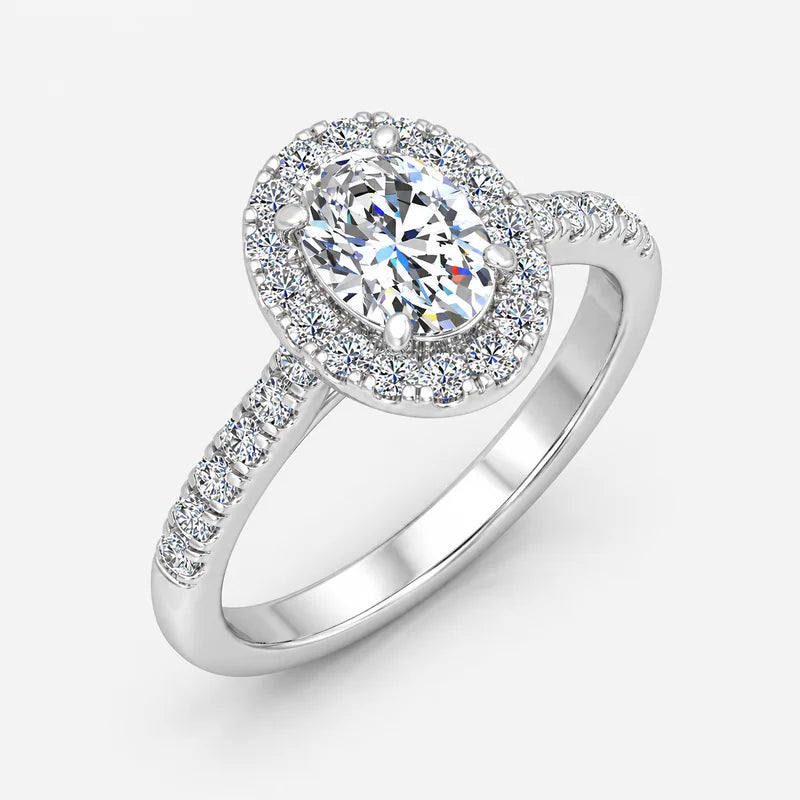 IGI Certified Oval Diamond Pavé Halo Engagement Ring in Platinum & Gold