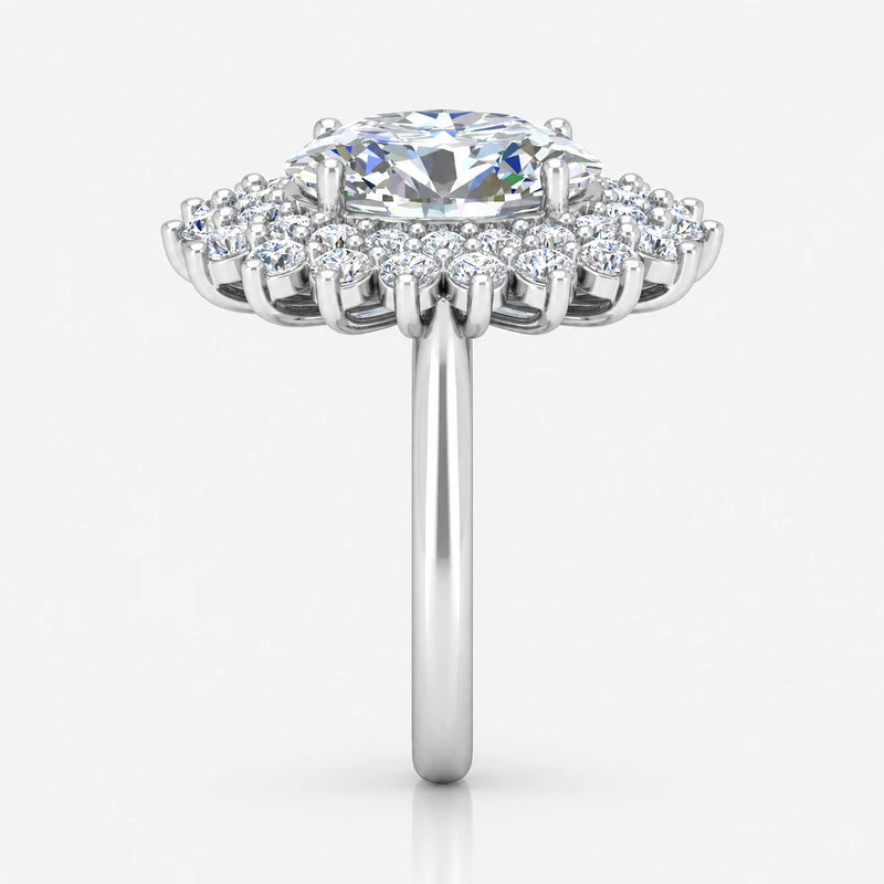 IGI Certified Oval Diamond Double Halo Sunburst Cluster Engagement Ring in Platinum & Gold