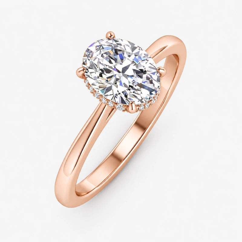 IGI Certified Oval-Cut Diamond Hidden Halo Engagement Ring in Platinum & Gold