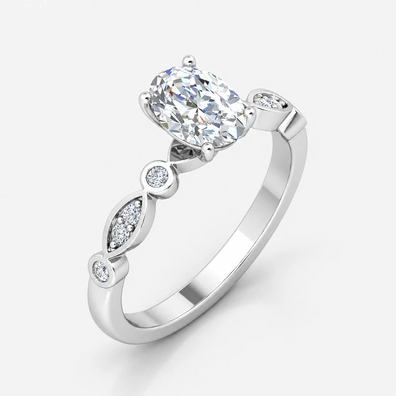 IGI Certified Petal & Vine Oval Milgrain Engagement Ring in Platinum & Gold - 1.00Ct-5.00Ct