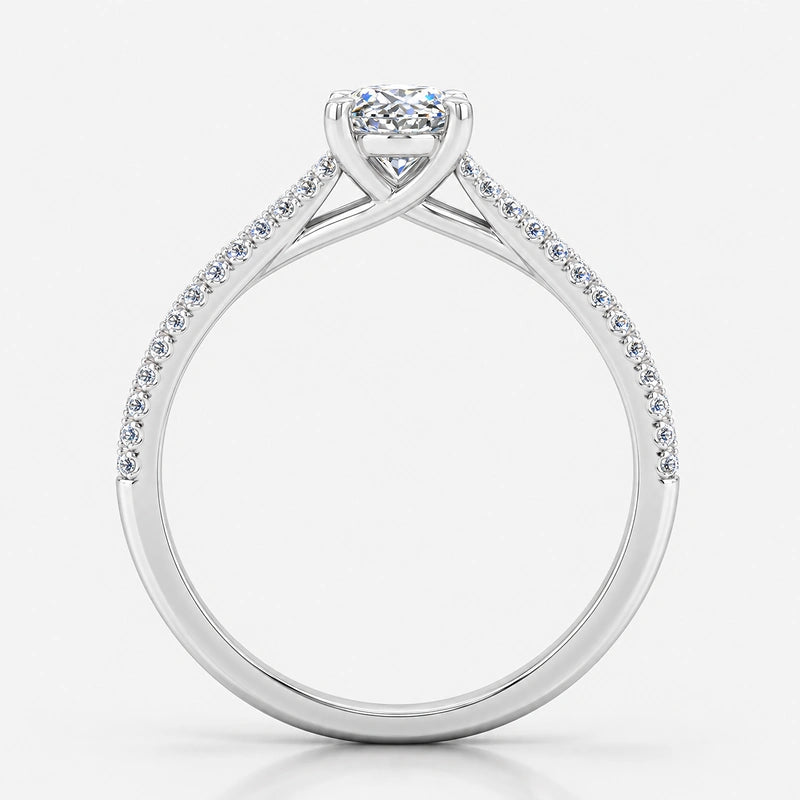 IGI oval diamond split shank engagement ring in gold or platinum