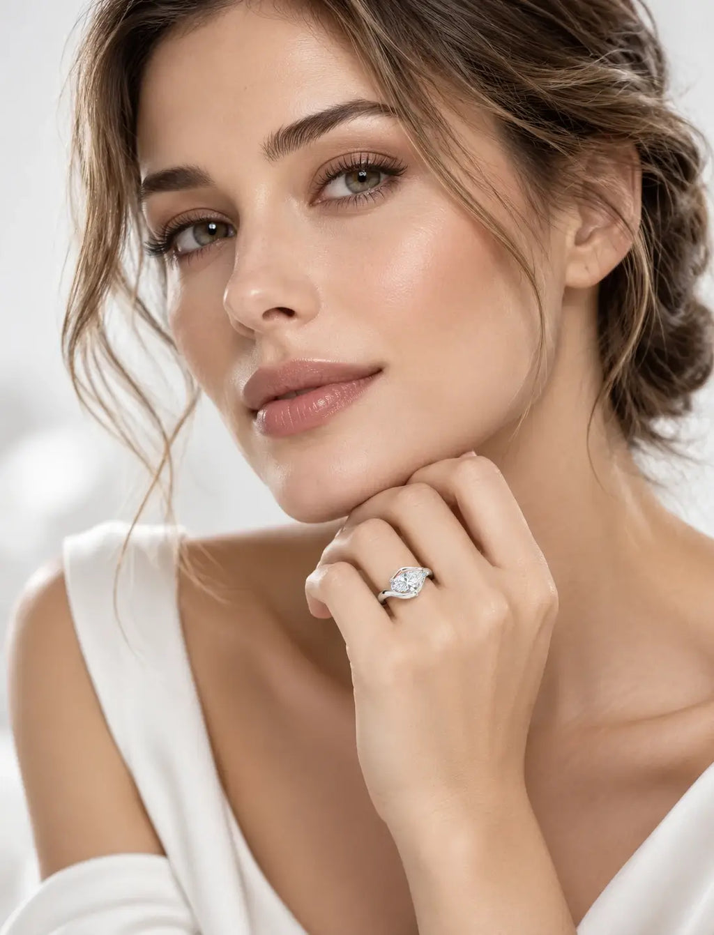 IGI Certified Lab Grown East-West Pear-Shaped Diamond Bypass Solitaire Ring in Gold & Platinum