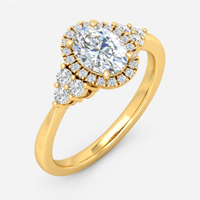 IGI Certified Nadia Oval Diamond Halo Engagement Ring in Platinum & Gold