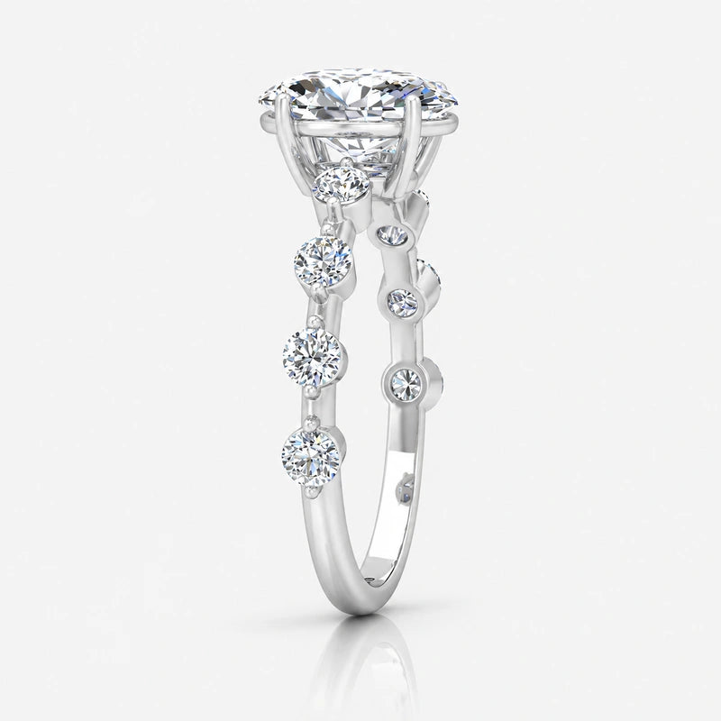 Oval-Cut Diamond Engagement Ring with Floating Shared-Prong Bubble Band in Platinum & Gold