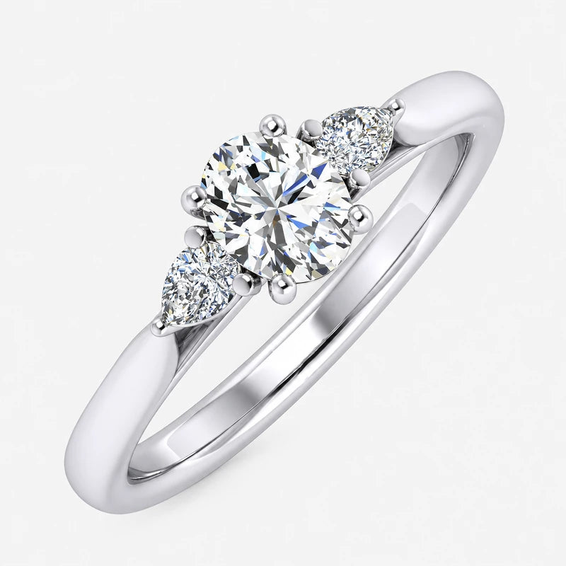 IGI Certified Oval & Pear-Cut Diamond Three-Stone Engagement Ring in Platinum & Gold