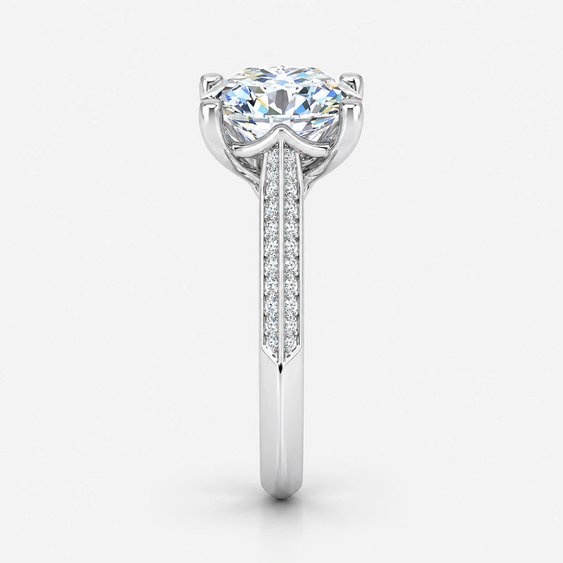 IGI Certified Oval-Cut Diamond Solitaire Engagement Ring with Pavé Band in Gold & Platinum