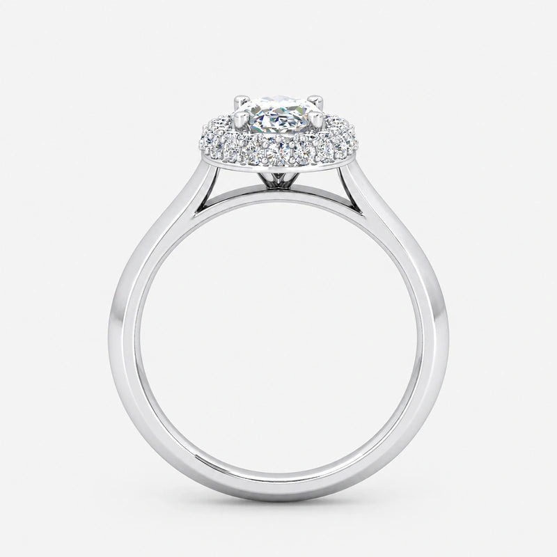 IGI Certified Oval-Cut Diamond Halo Engagement Ring with Plain Shank in Platinum & Gold