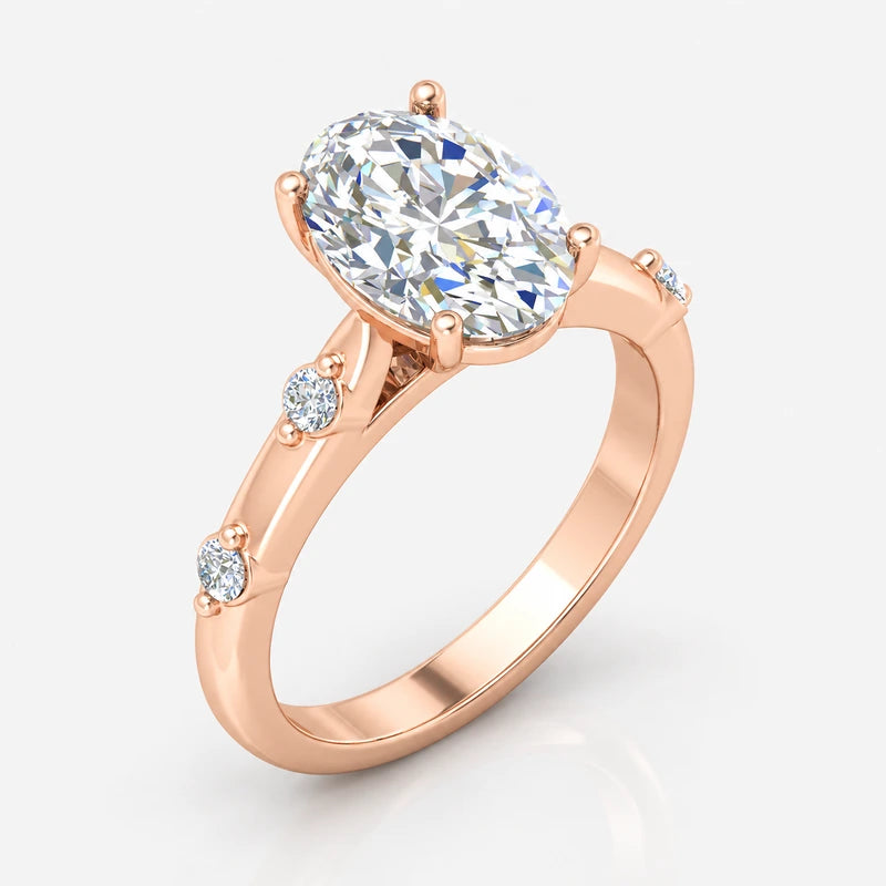 IGI Certified Oval-Cut Diamond Engagement Ring with Spaced Shared-Prong Side Accents in Platinum & Gold