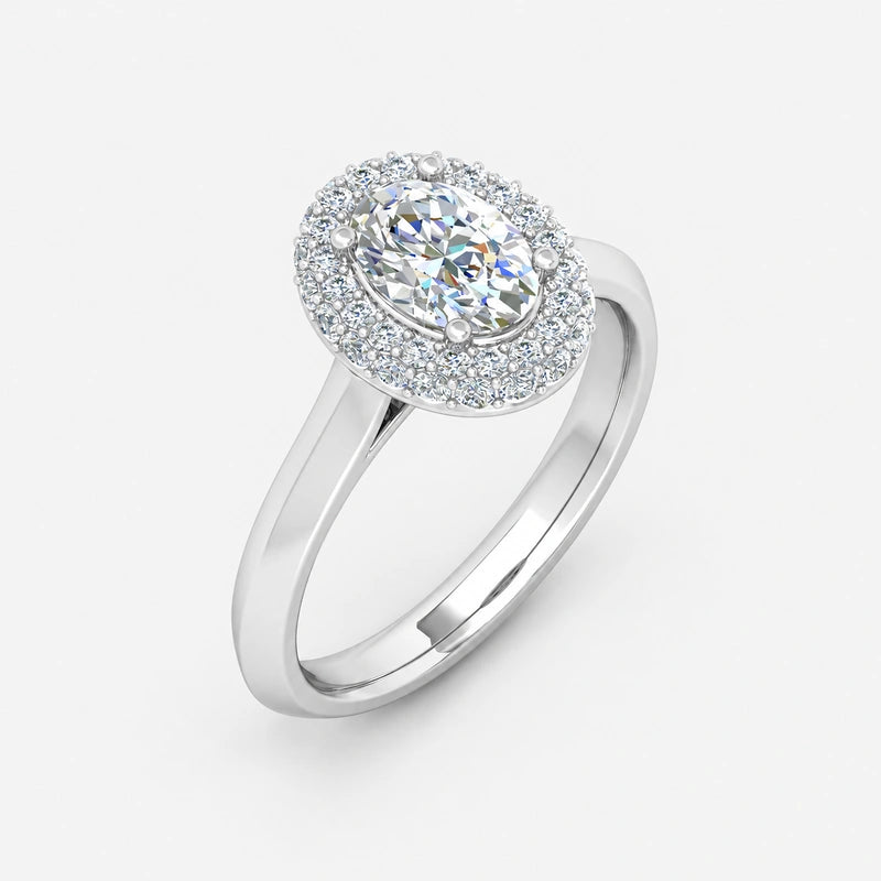 IGI Certified Oval-Cut Diamond Halo Engagement Ring with Plain Shank in Platinum & Gold