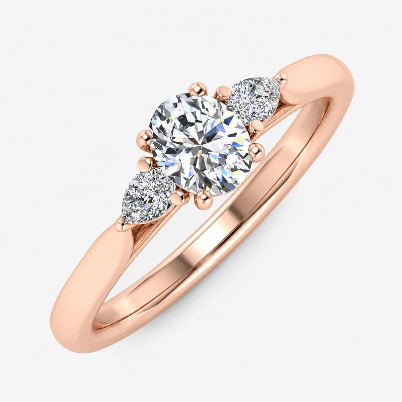 IGI Certified Oval & Pear-Cut Diamond Three-Stone Engagement Ring in Platinum & Gold