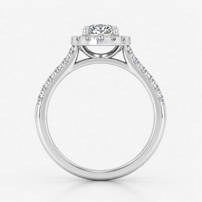 IGI Certified Oval Diamond Pavé Halo Engagement Ring in Platinum & Gold