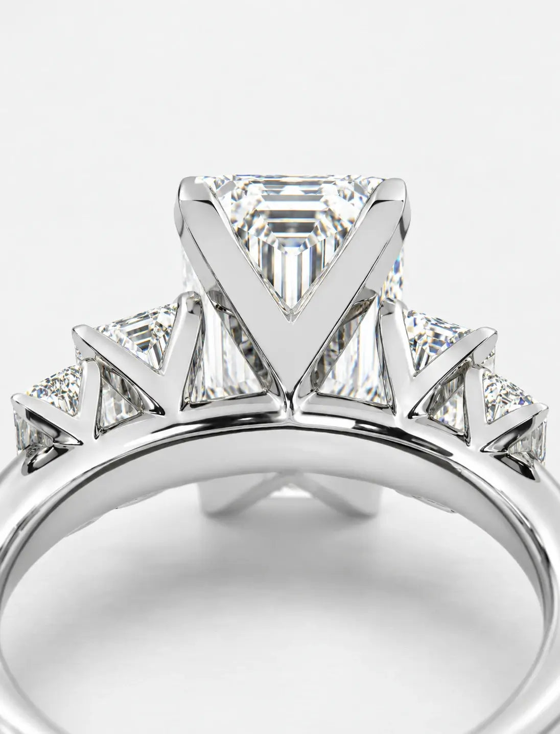 IGI Certified Lab Grown Emerald Cut Five-Stone Graduated Diamond Engagement Ring in Gold & Platinum