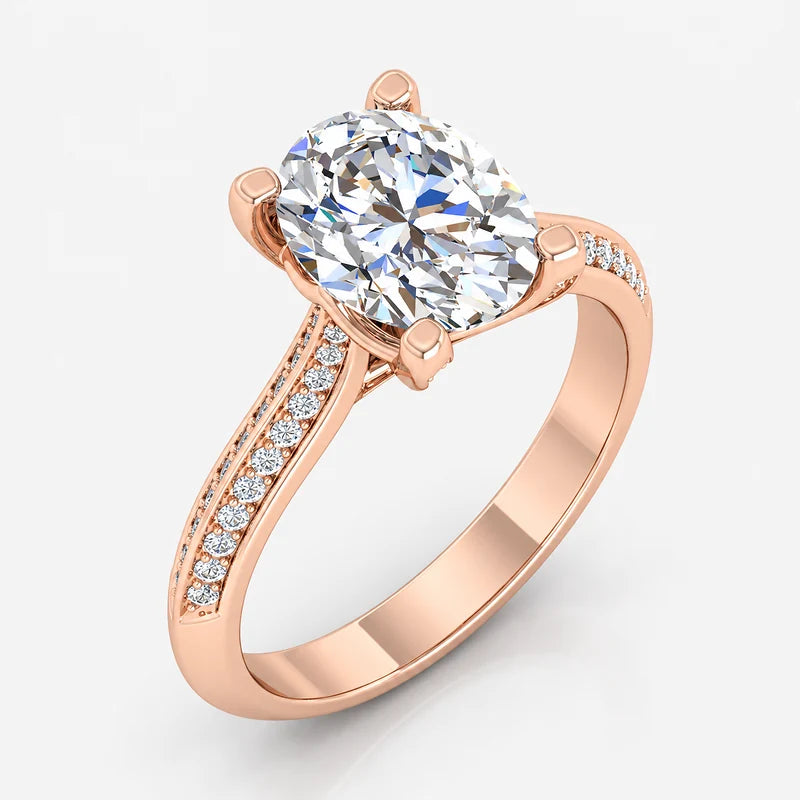 IGI Certified Oval-Cut Diamond Solitaire Engagement Ring with Pavé Band in Gold & Platinum