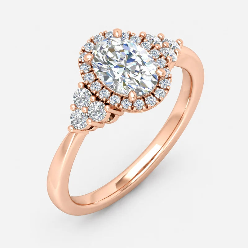 IGI Certified Nadia Oval Diamond Halo Engagement Ring in Platinum & Gold