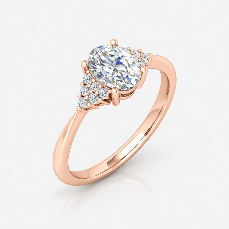 IGI Certified Oval-Cut Diamond Engagement Ring with Triangular Cluster Side Stones in Platinum & Gold