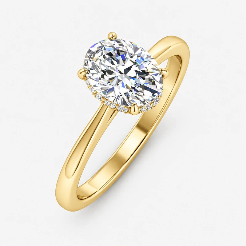 IGI Certified Oval-Cut Diamond Hidden Halo Engagement Ring in Platinum & Gold