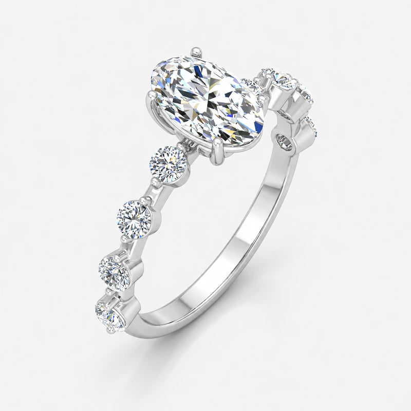 Oval-Cut Diamond Engagement Ring with Floating Shared-Prong Bubble Band in Platinum & Gold