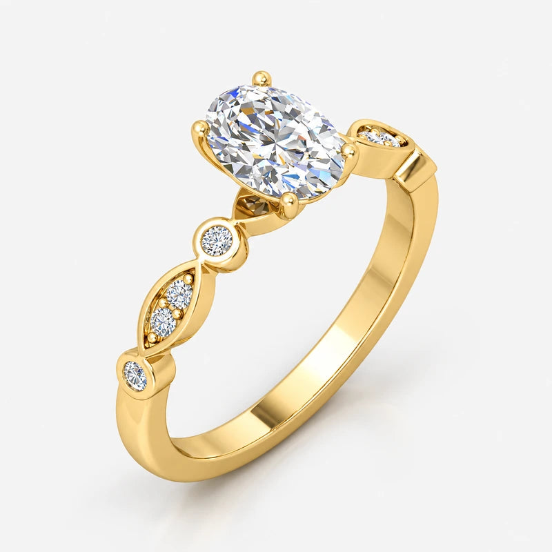IGI Certified Petal & Vine Oval Milgrain Engagement Ring in Platinum & Gold - 1.00Ct-5.00Ct