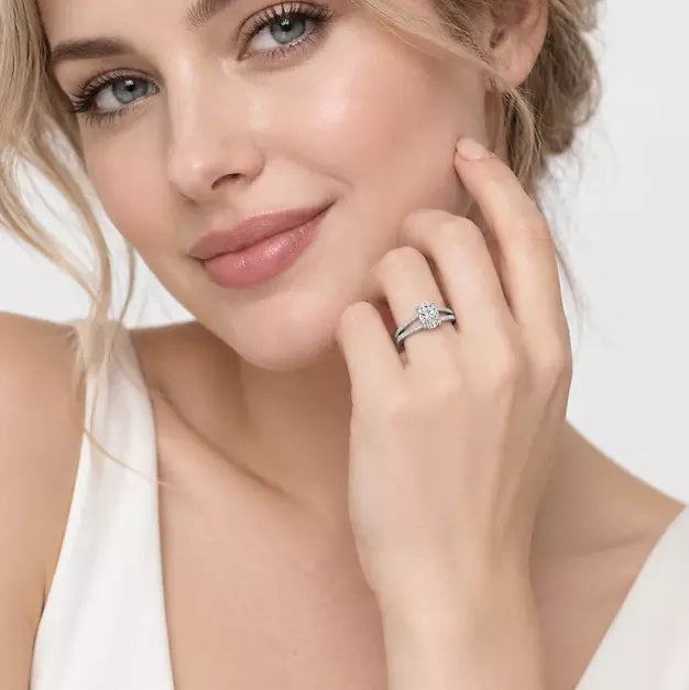 IGI certified lab-grown oval diamond ring showing pavé-set split shank