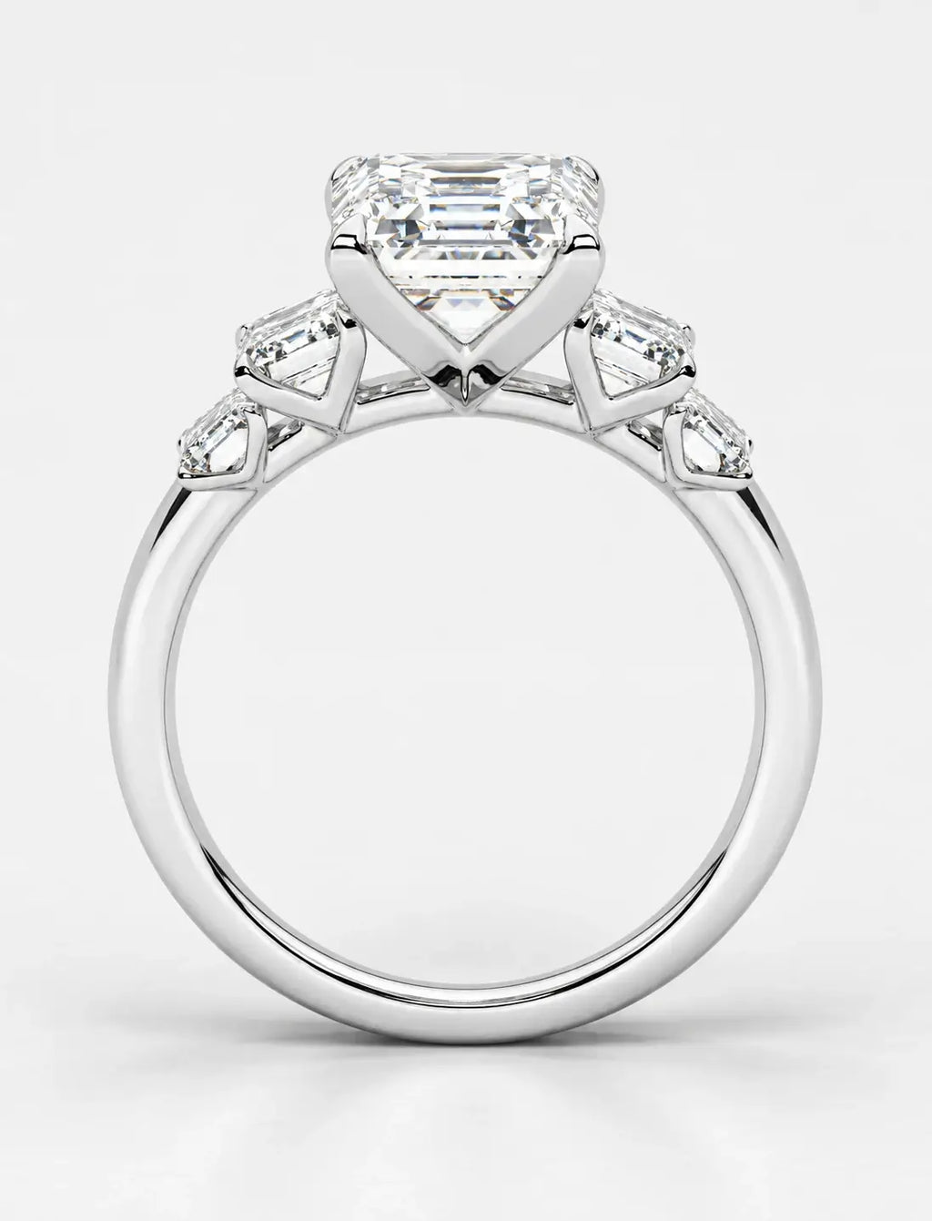 IGI Certified Lab Grown Emerald Cut Five-Stone Graduated Diamond Engagement Ring in Gold & Platinum
