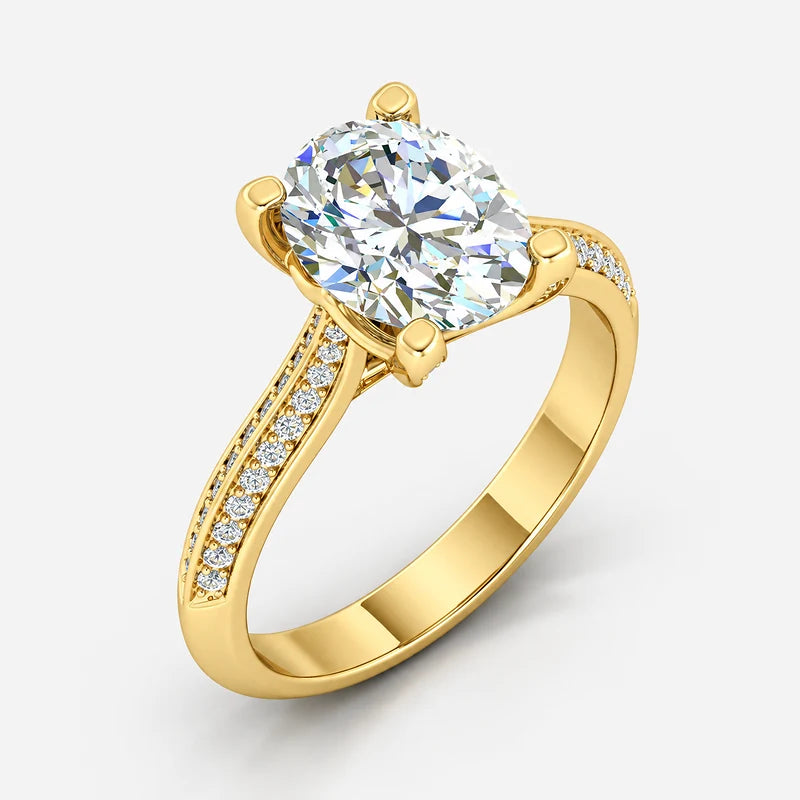IGI Certified Oval-Cut Diamond Solitaire Engagement Ring with Pavé Band in Gold & Platinum
