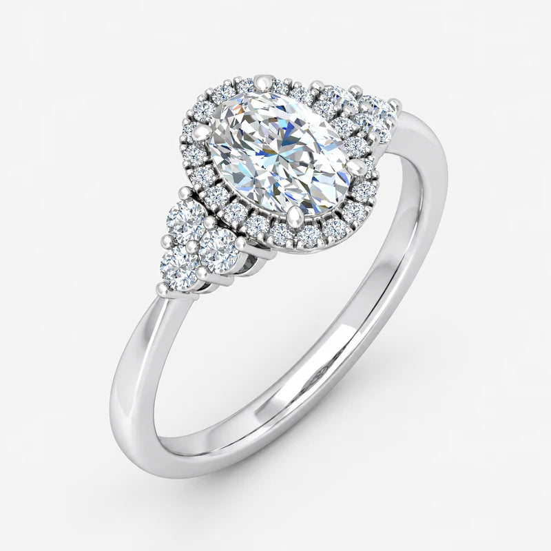IGI Certified Nadia Oval Diamond Halo Engagement Ring in Platinum & Gold