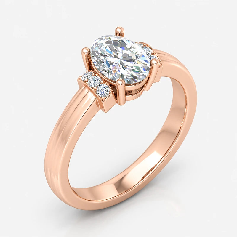Oval diamond engagement ring showing its side stone design