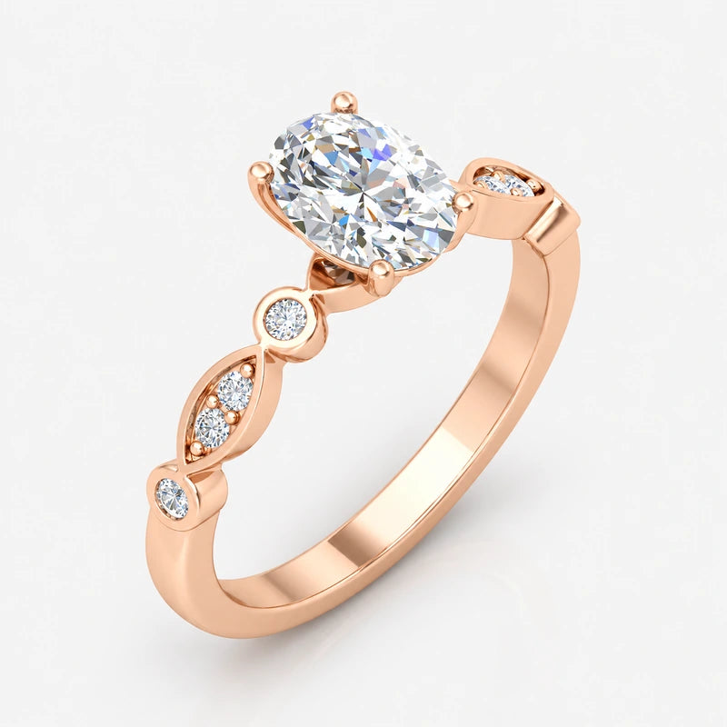 IGI Certified Petal & Vine Oval Milgrain Engagement Ring in Platinum & Gold - 1.00Ct-5.00Ct