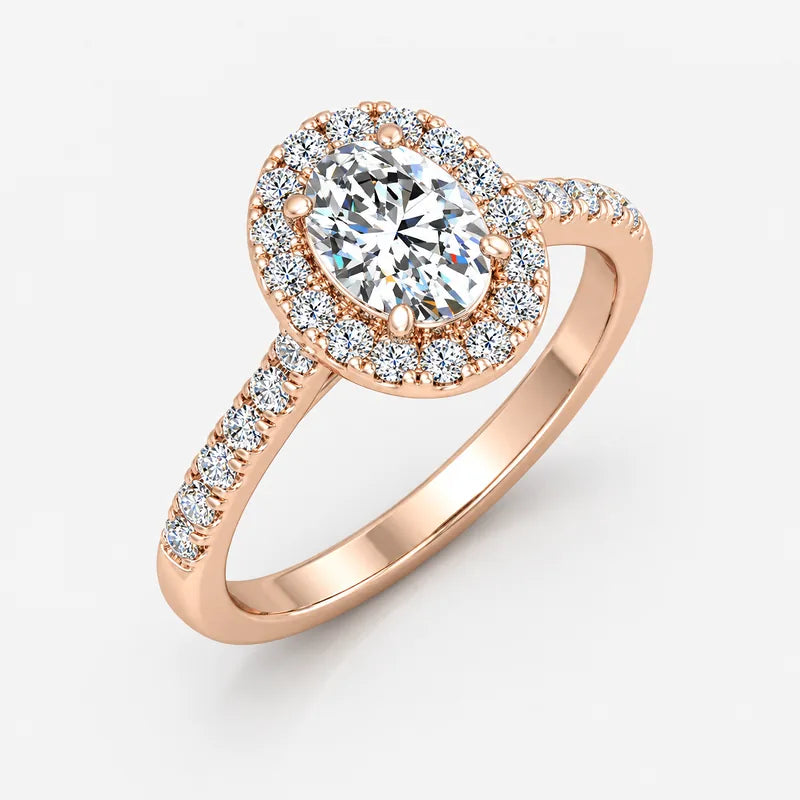 IGI Certified Oval Diamond Pavé Halo Engagement Ring in Platinum & Gold