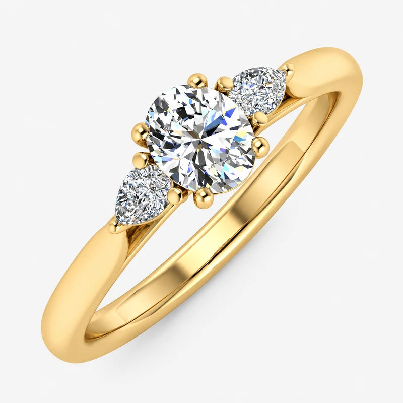 IGI Certified Oval & Pear-Cut Diamond Three-Stone Engagement Ring in Platinum & Gold
